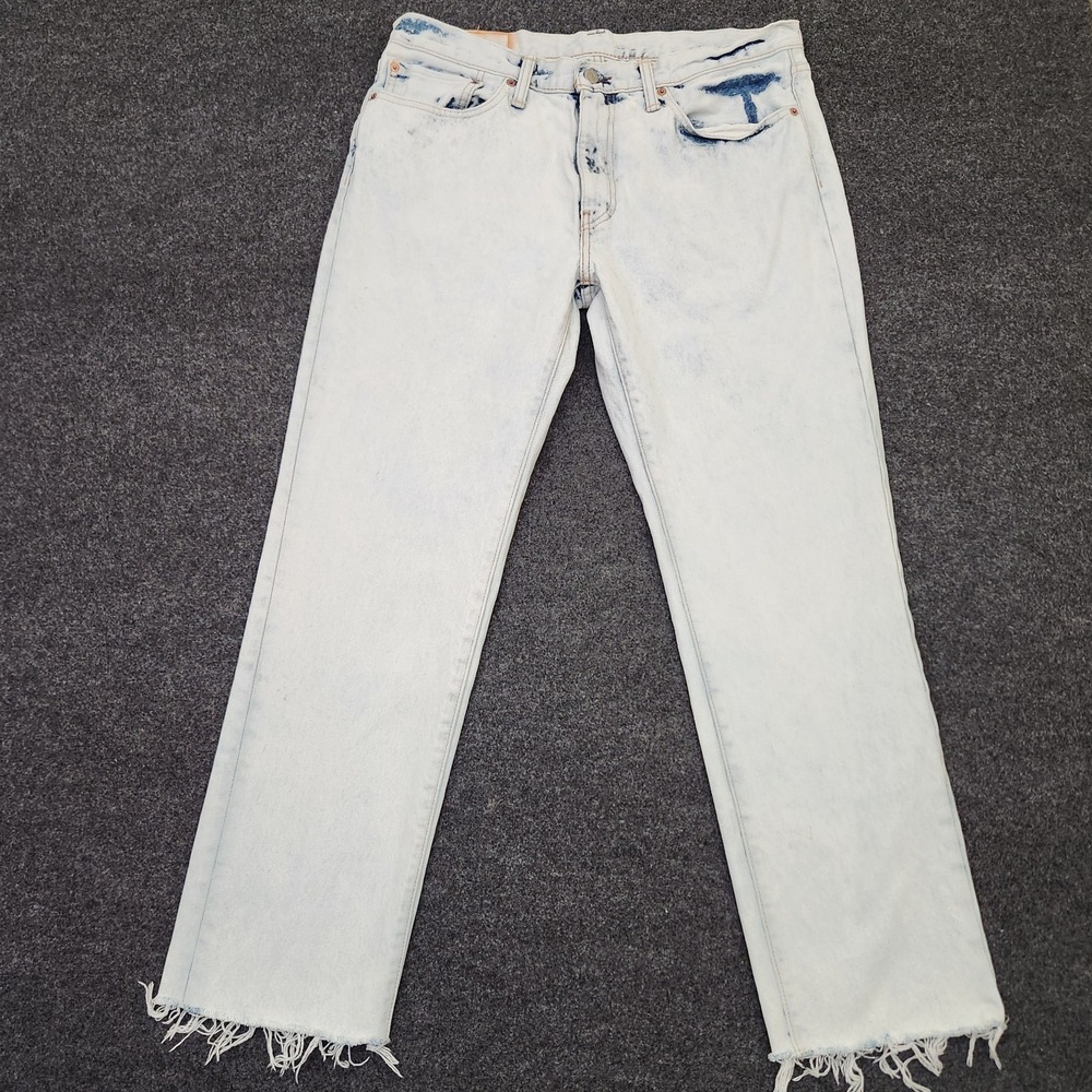 Levi's 541 Mens 34x30 Blue Light Vintage Acid Wash Straight Leg‎ Jeans Raw Hem